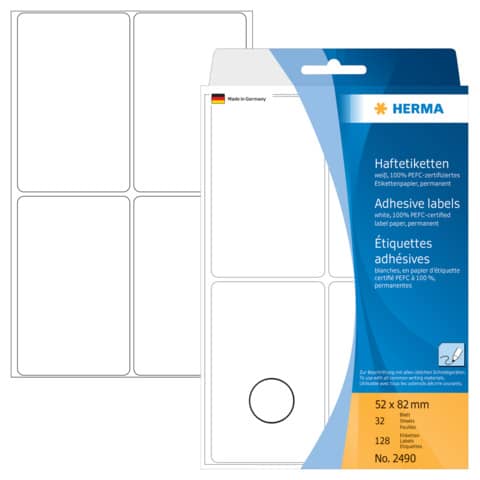 Etiketten permanent, 52x82mm, 128 Stück, weiß HERMA 2490