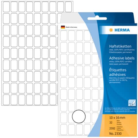 Etiketten permanent, 10x16mm, 2592 Stück, weiß HERMA 2330