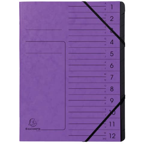 Ordnungsmappe mit Gummizug, innen schwarz, 12 Fächer, A4 violett EXACOMPTA 541208E