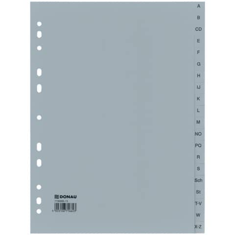 Ordnerregister A-Z, 20-teilig, 22,5x29,7cm, grau DONAU 7730095-13
