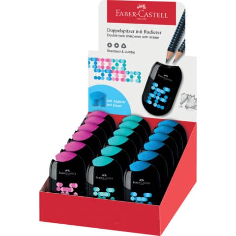 Doppelspitzdose Two Tone mit Radierer, 3 Farben, sortiert FABER CASTELL 183535