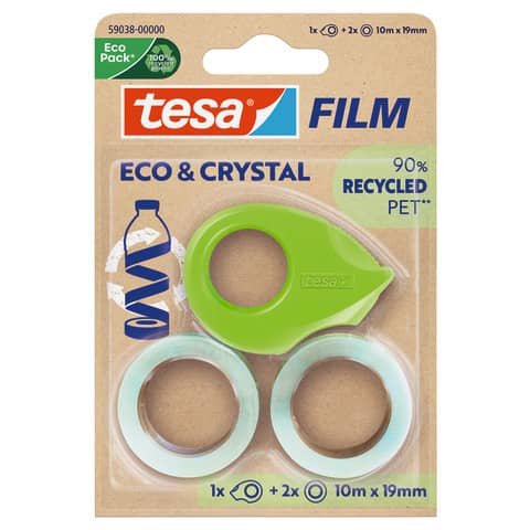 Handabroller Mini Eco & Crystal+2 Rollen, 10mx19mm, TESA 59038-00000-00