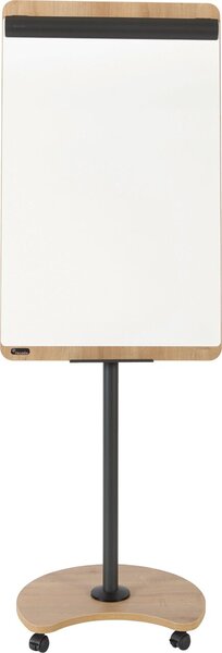Mobiler Flipchart, Rundfuß, Holzoptik, Tafelfläche 68 x 97 cm, kunstsoffbeschichtet, weiß