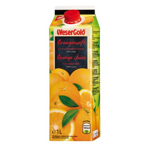Orangensaft 100%, 8x1,0L WESERGOLD 32803