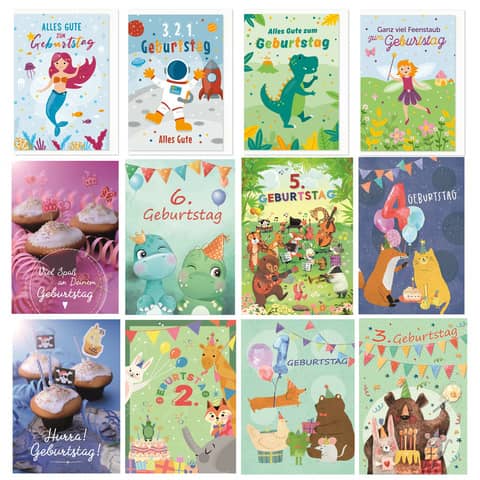Geburtstagskarte Kinder, 48er Box, sortiert KOMMA³ 72005010