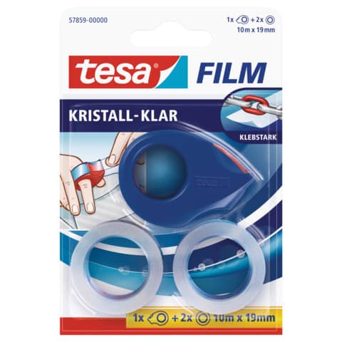 Handabroller Mini+2 Rollen, 10mx19mm, rot/blau TESA 57859-00000-13