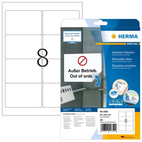 Etiketten ablösbar, 96x63,5mm, 200 Stück, weiß HERMA 4350