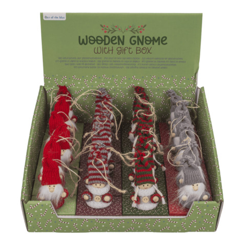 Weihnachtsfigur Wichtel auf Geschenkschachtel, 8cm, sortiert OUT OF THE BLUE 160022