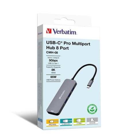 USB-Hub, USB-C, 8 Ports, grau/schwarz VERBATIM 32151