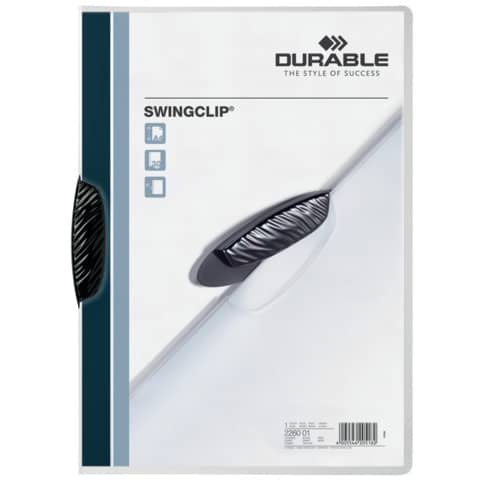 Klemm-Mappe SWINGCLIP®, PP, 30 Blatt, schwarze Klemme, Mappe transparent DURABLE 2260 01