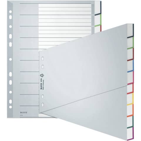 Plastikregister Blanko, A4, schräg, PP, 10 Blatt, grau LEITZ 12700000