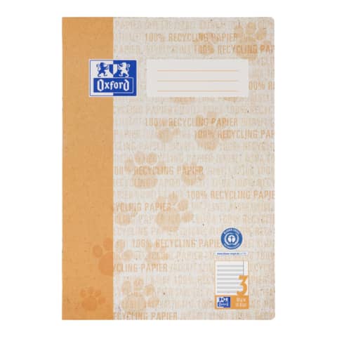 Heft Recycling, A4, 90g/m², 16 Blatt, Lin.3, liniert mit Rand, orange OXFORD 400159469