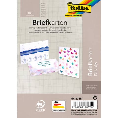 Briefkarte, A6, 190g/m², 100 Stück, weiß FOLIA 8755
